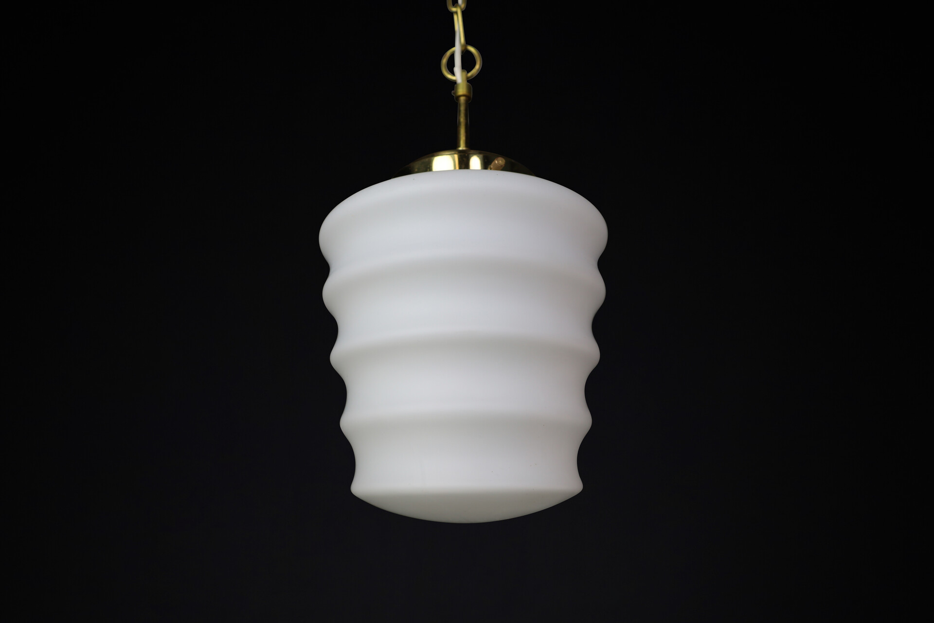 Mid century modern Brass and opaline glass Pendant, Praque 1960s Mid-20th century