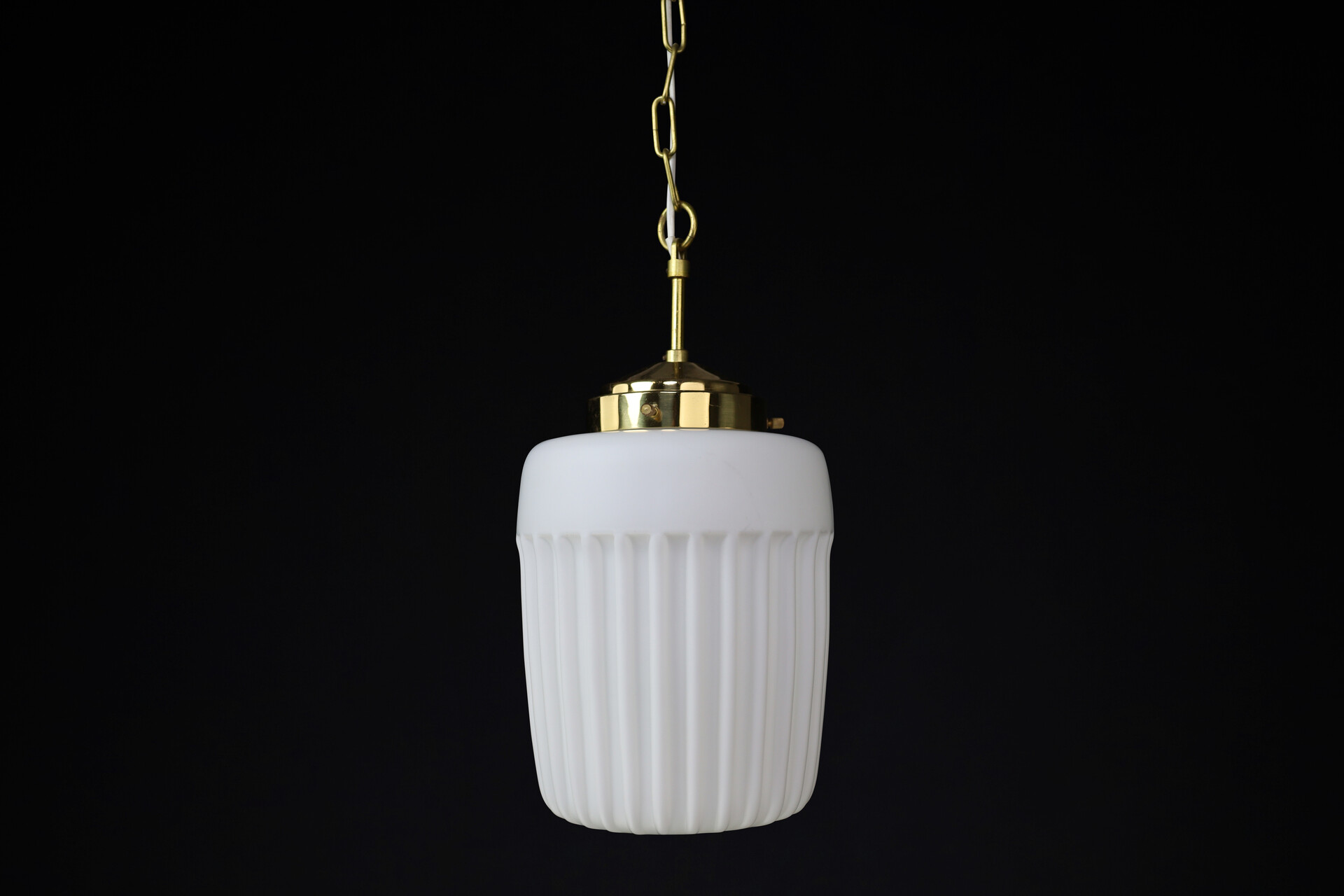 Mid century modern Brass And Opaline Glass Pendant, Praque 1960s Mid-20th century