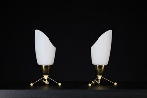 Mid century modern Brass and opaline rockets lamps, cz 1950s Mid-20th century