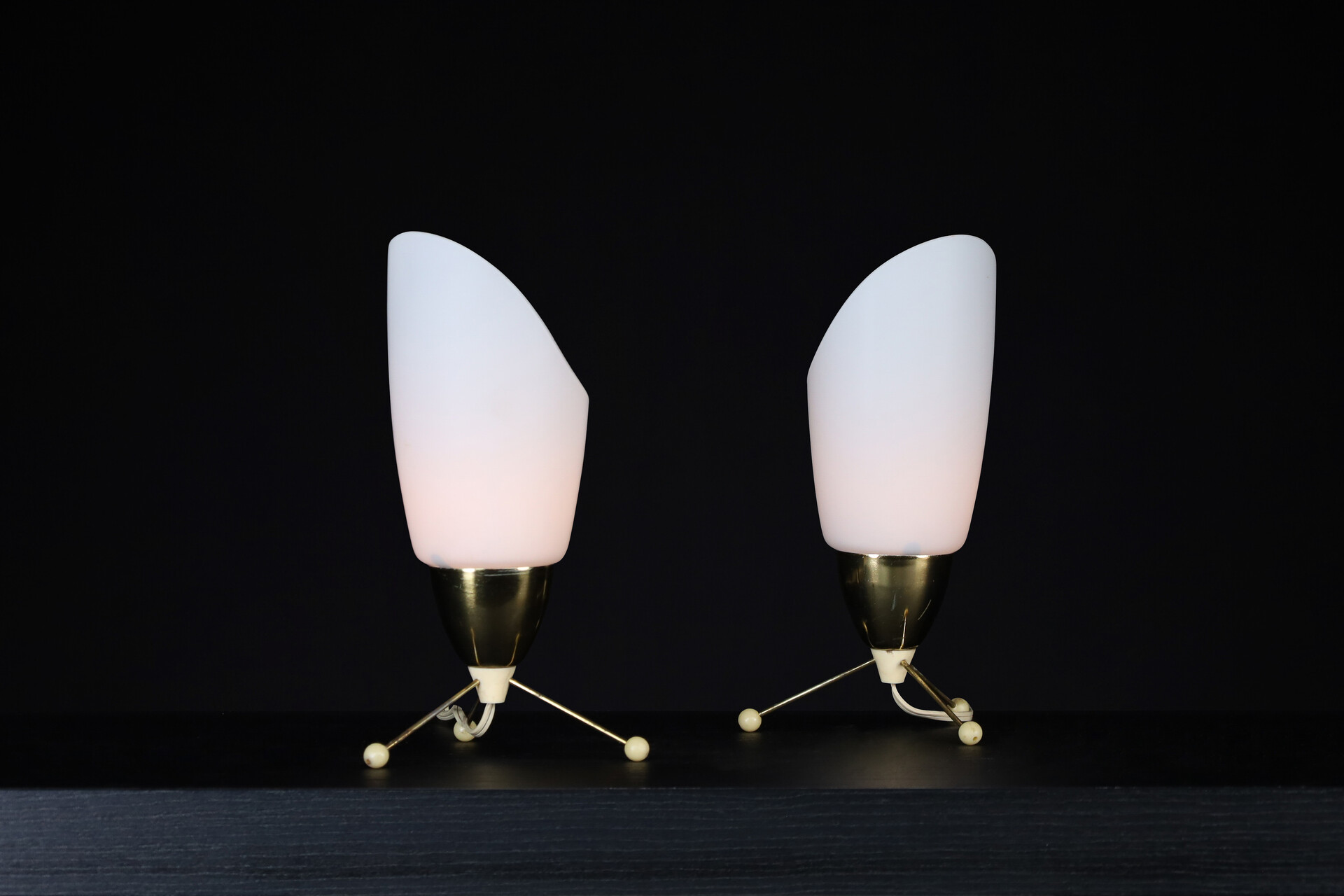 Mid century modern Brass and opaline rockets lamps, cz 1950s Mid-20th century