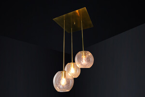 Mid century modern Brass Ceiling lamp with 3 Glass globes pendants , Germany 1970s Mid-20th century