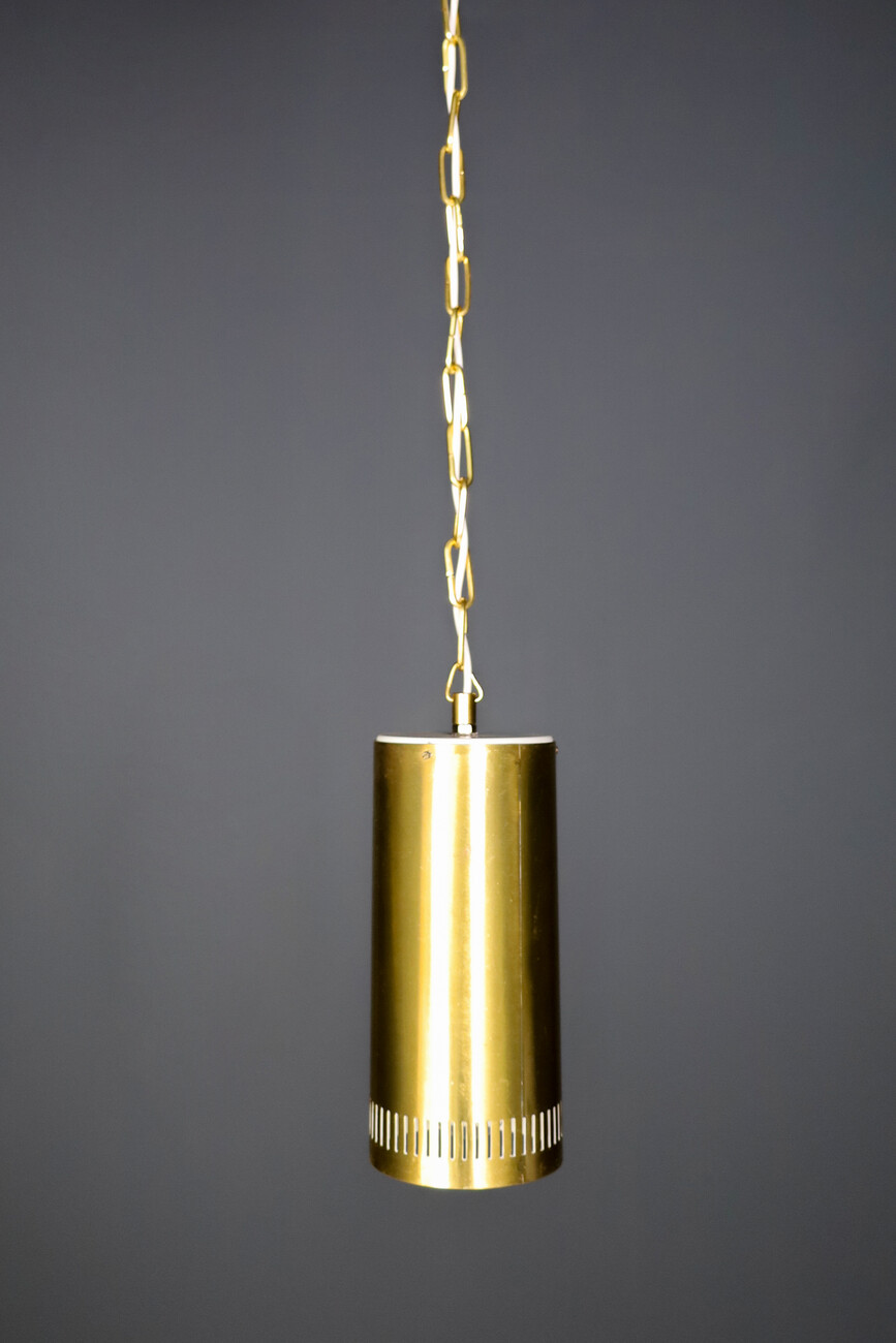 Mid century modern Brass cilinder Pendant light, Praque 1970s Late-20th century
