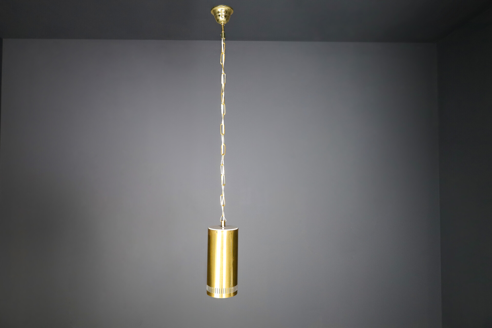 Mid century modern Brass cilinder Pendant light, Praque 1970s Late-20th century