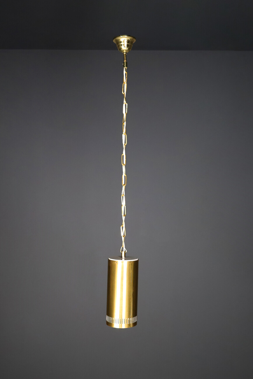 Mid century modern Brass cilinder Pendant light, Praque 1970s Late-20th century