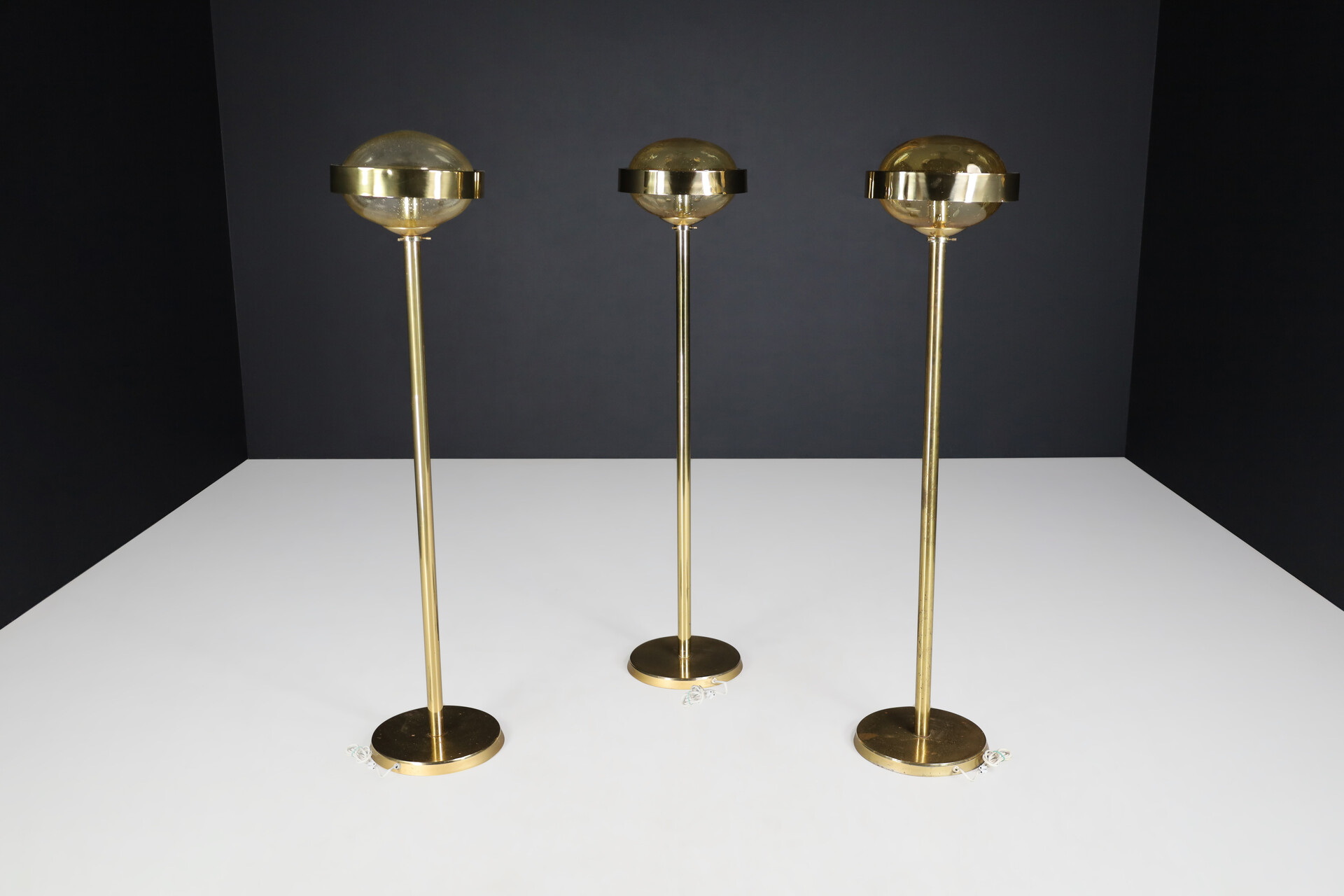 Mid century modern Brass Floor Lamp with Hand-Blown Glass, Praque 1960s Mid-20th century