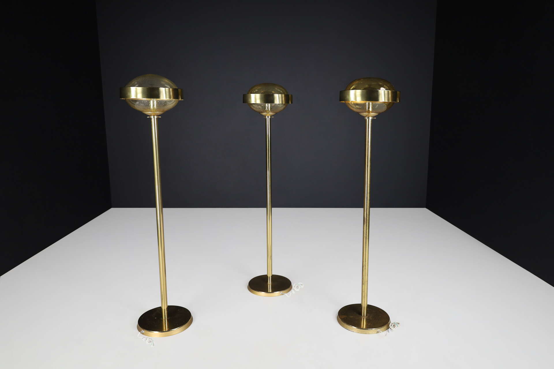 Mid century modern Brass Floor Lamp with Hand-Blown Glass, Praque 1960s Mid-20th century