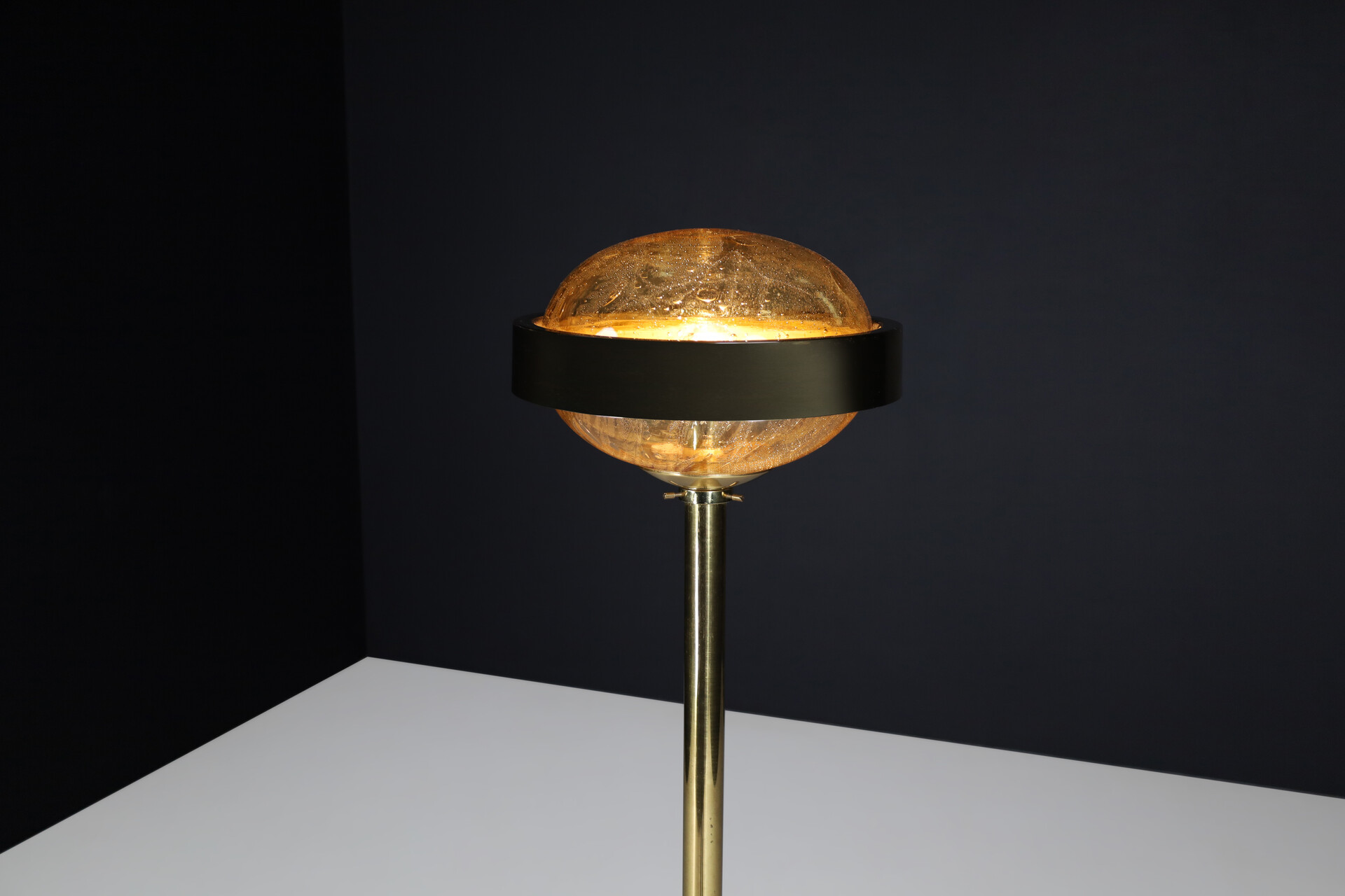 Mid century modern Brass Floor Lamp with Hand-Blown Glass, Praque 1960s Mid-20th century