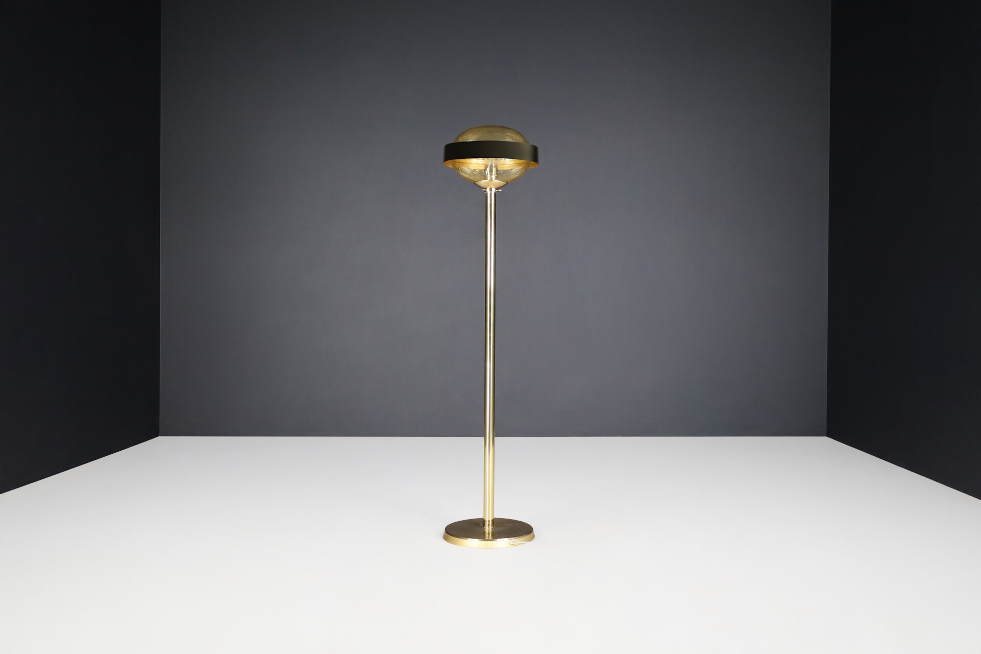 Mid century modern Brass Floor Lamp with Hand-Blown Glass, Praque 1960s Mid-20th century