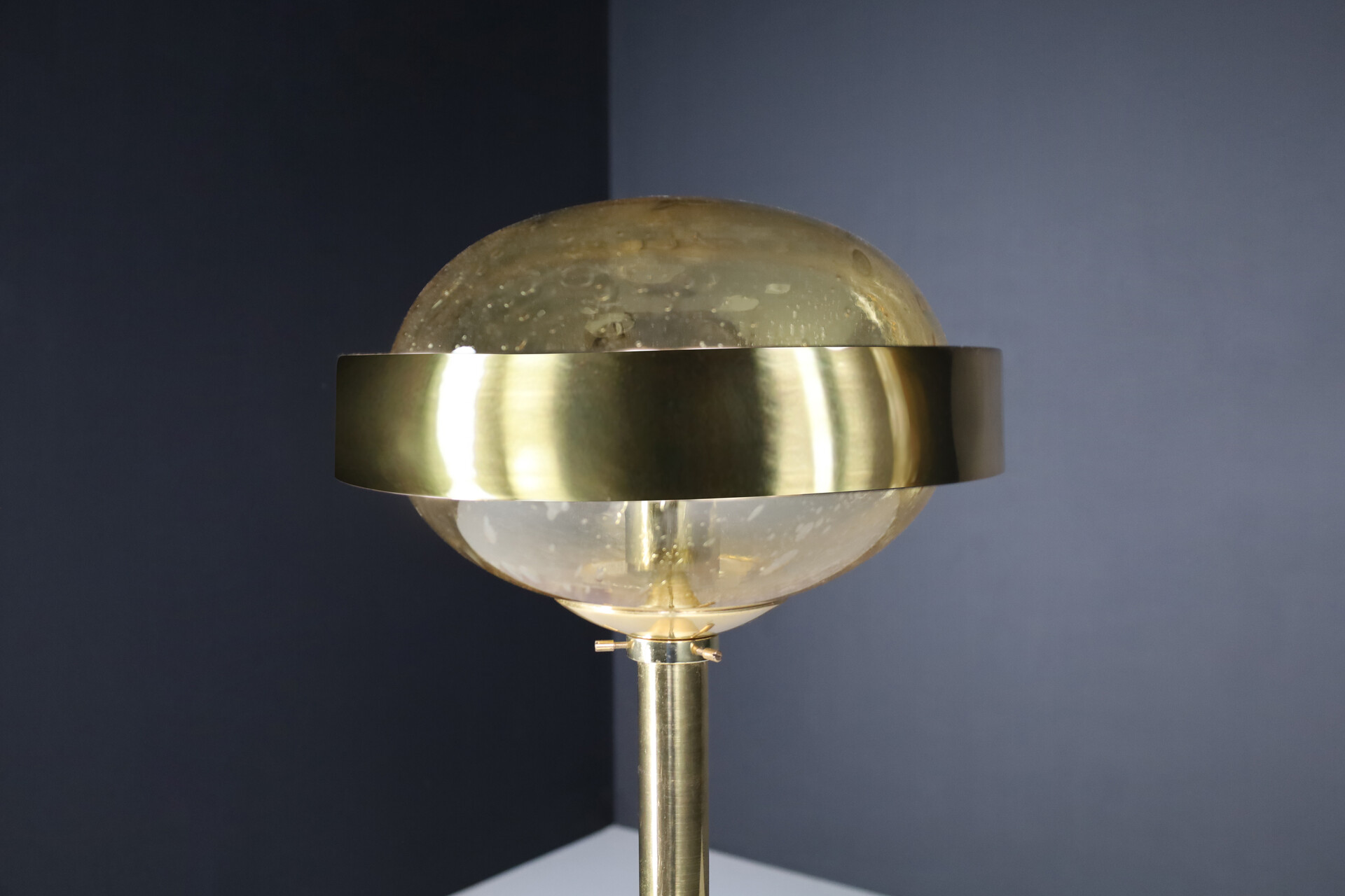 Mid century modern Brass Floor Lamp with Hand-Blown Glass, Praque 1960s Mid-20th century