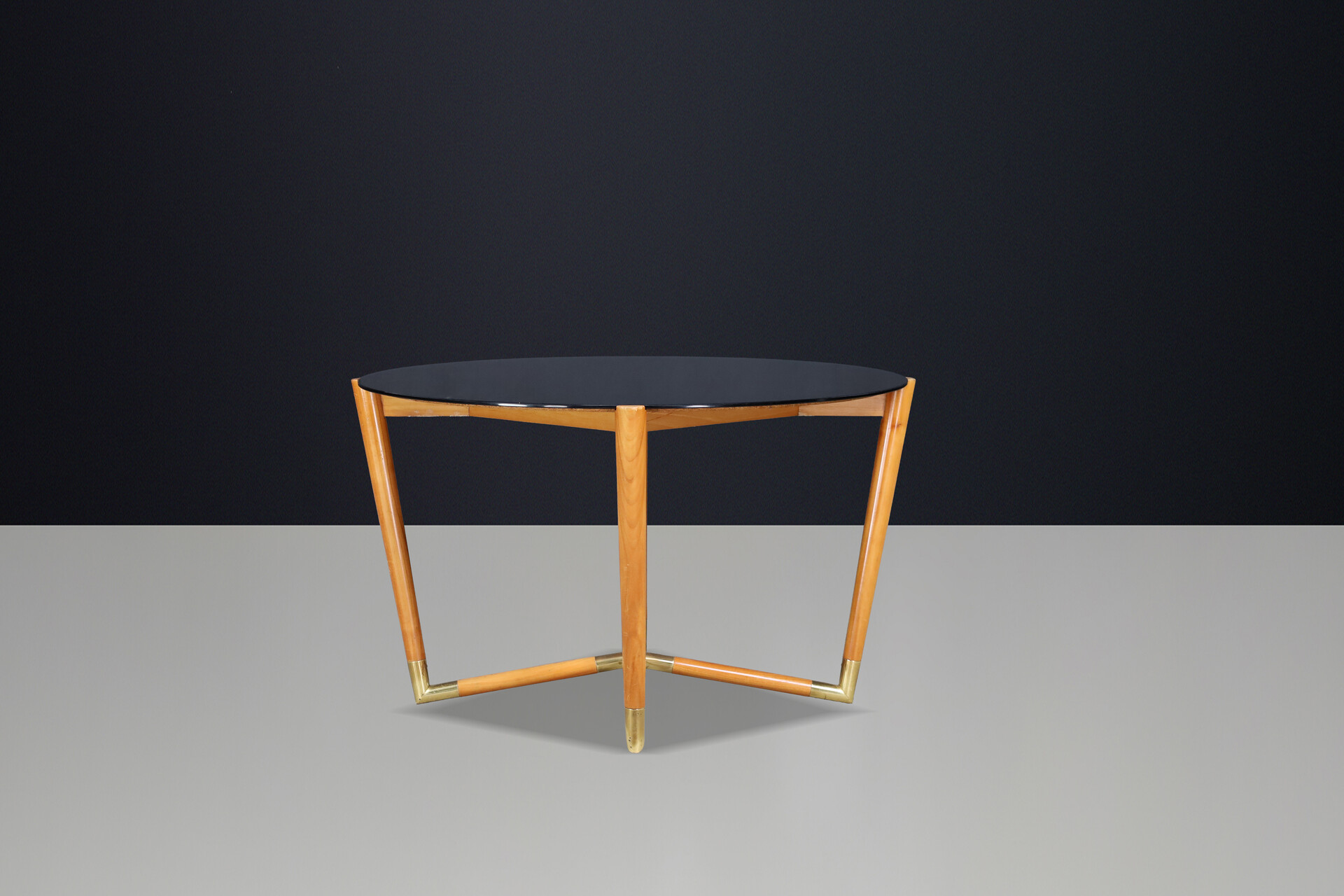 Mid century modern Brass, Galss and walnut coffee table Italy 1960s Mid-20th century