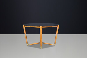 Mid century modern Brass, Galss and walnut coffee table Italy 1960s Mid-20th century