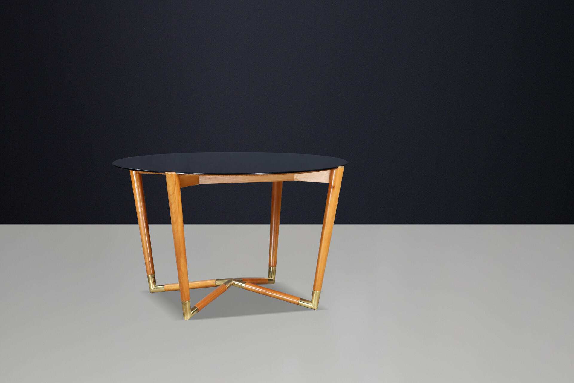 Mid century modern Brass, Galss and walnut coffee table Italy 1960s Mid-20th century