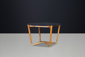 Mid century modern Brass, Galss and walnut coffee table Italy 1960s Mid-20th century