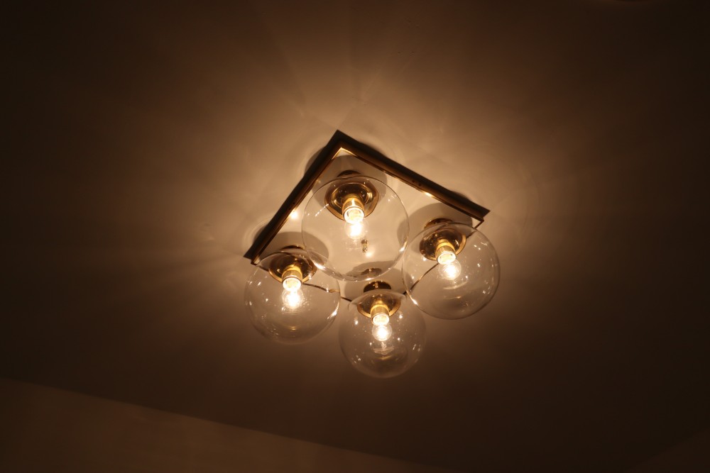 Mid century modern Brass,Glass Ceiling lamp by Preciosa CZ 1970s Mid-20th century