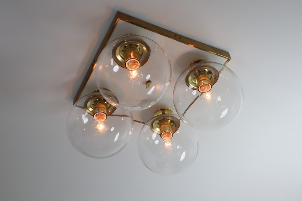Mid century modern Brass,Glass Ceiling lamp by Preciosa CZ 1970s Mid-20th century