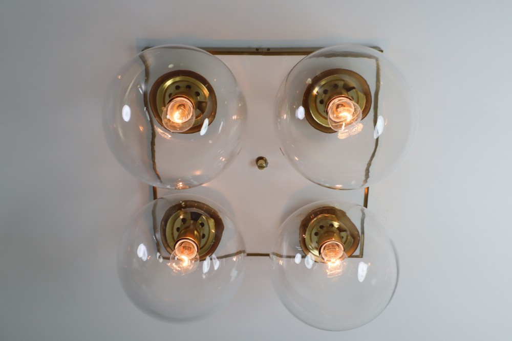 Mid century modern Brass,Glass Ceiling lamp by Preciosa CZ 1970s Mid-20th century