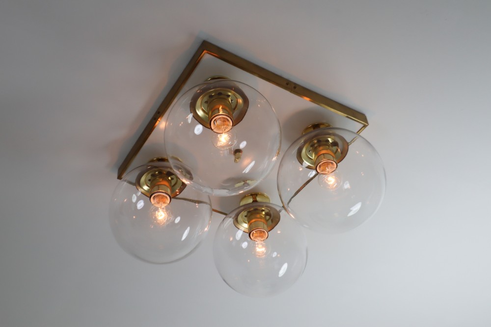Mid century modern Brass,Glass Ceiling lamp by Preciosa CZ 1970s Mid-20th century
