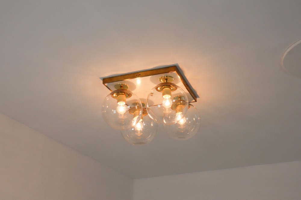 Mid century modern Brass,Glass Ceiling lamp by Preciosa CZ 1970s Mid-20th century