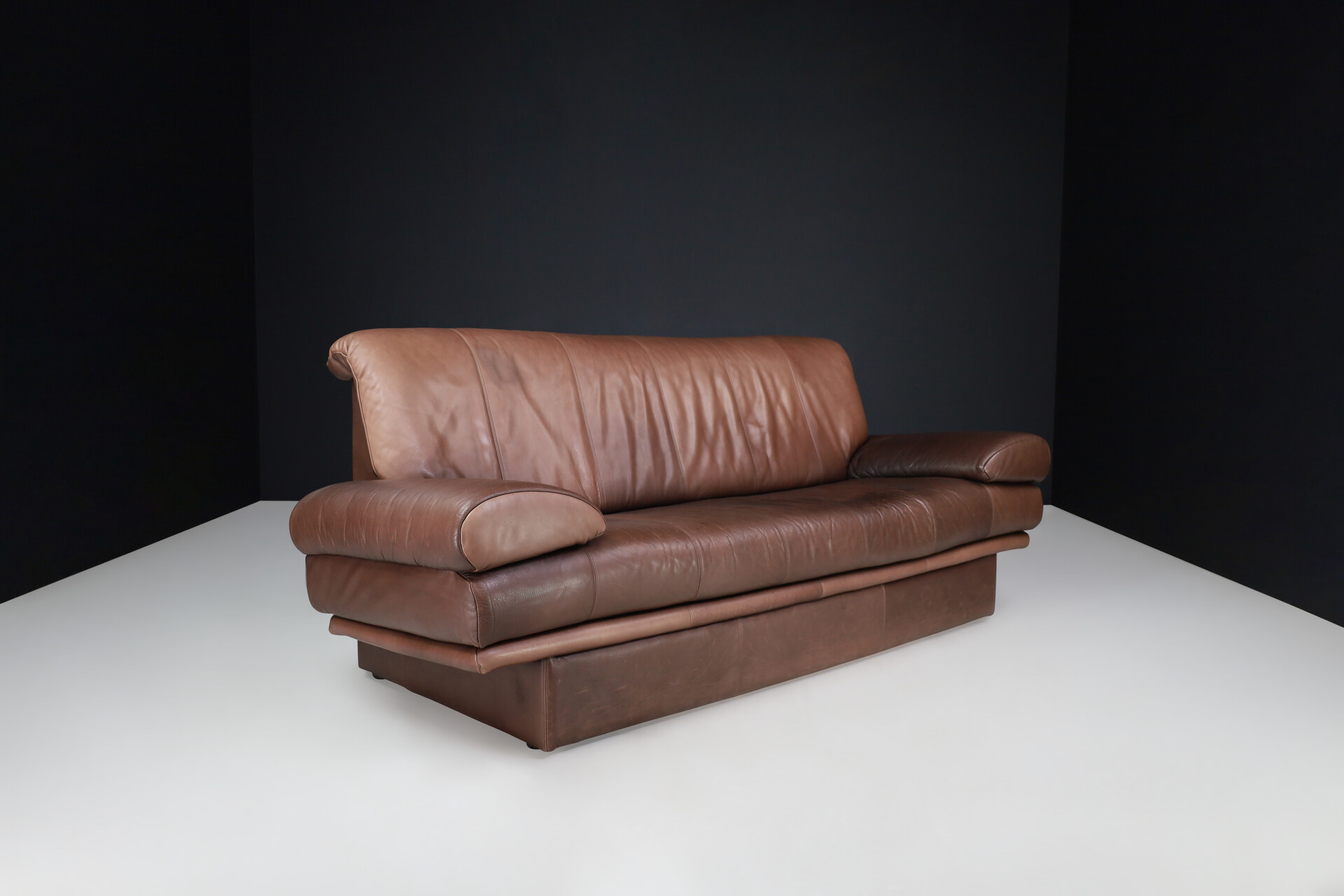 Mid century modern Brown Leather Lounge Sofa, Germany 1970s Late-20th century