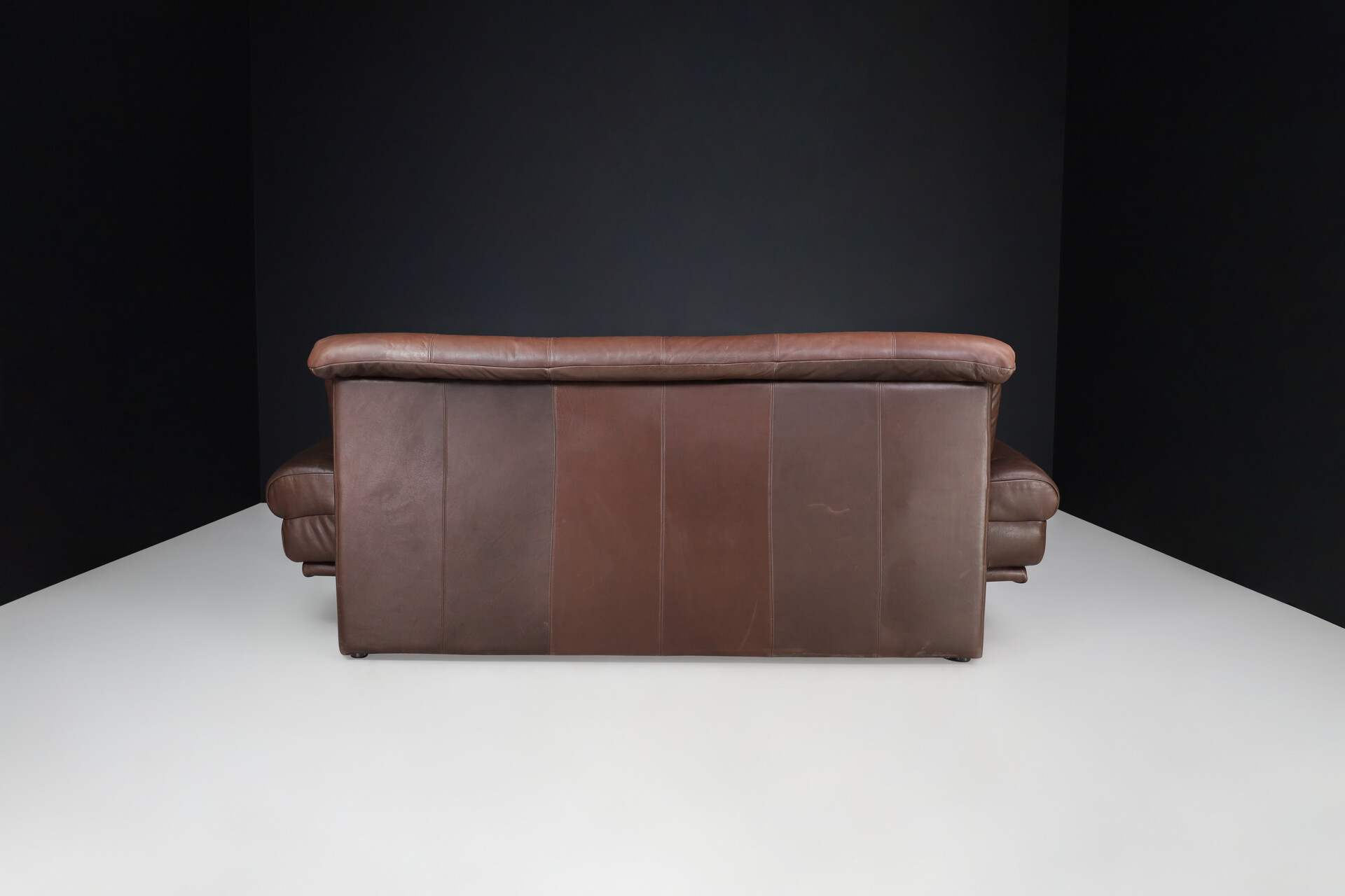 Mid century modern Brown Leather Lounge Sofa, Germany 1970s Late-20th century