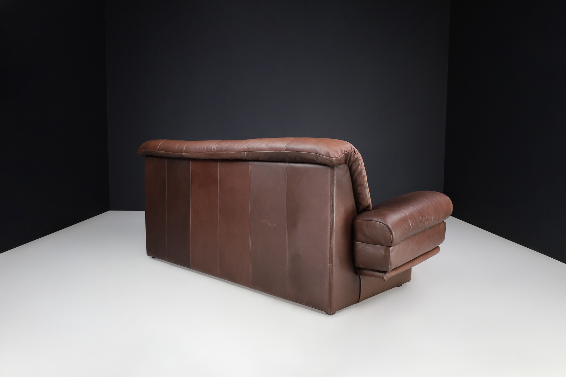 Mid century modern Brown Leather Lounge Sofa, Germany 1970s Late-20th century
