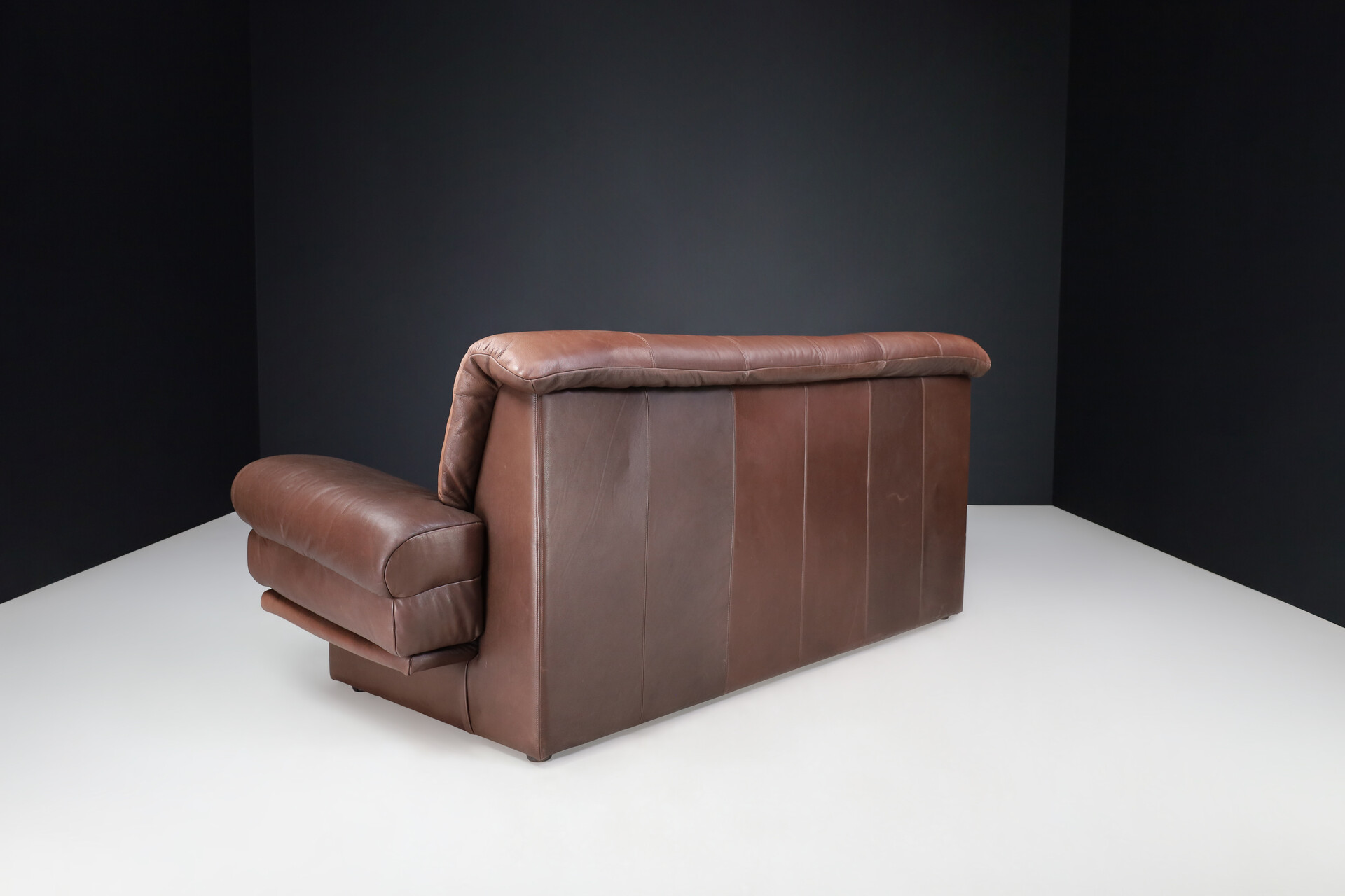 Mid century modern Brown Leather Lounge Sofa, Germany 1970s Late-20th century