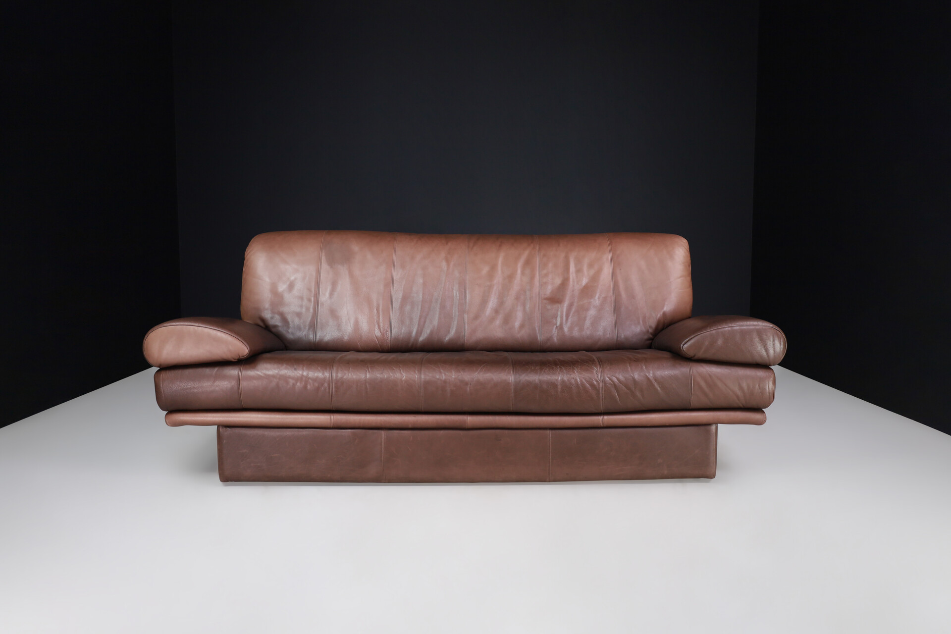 Mid century modern Brown Leather Lounge Sofa, Germany 1970s Late-20th century