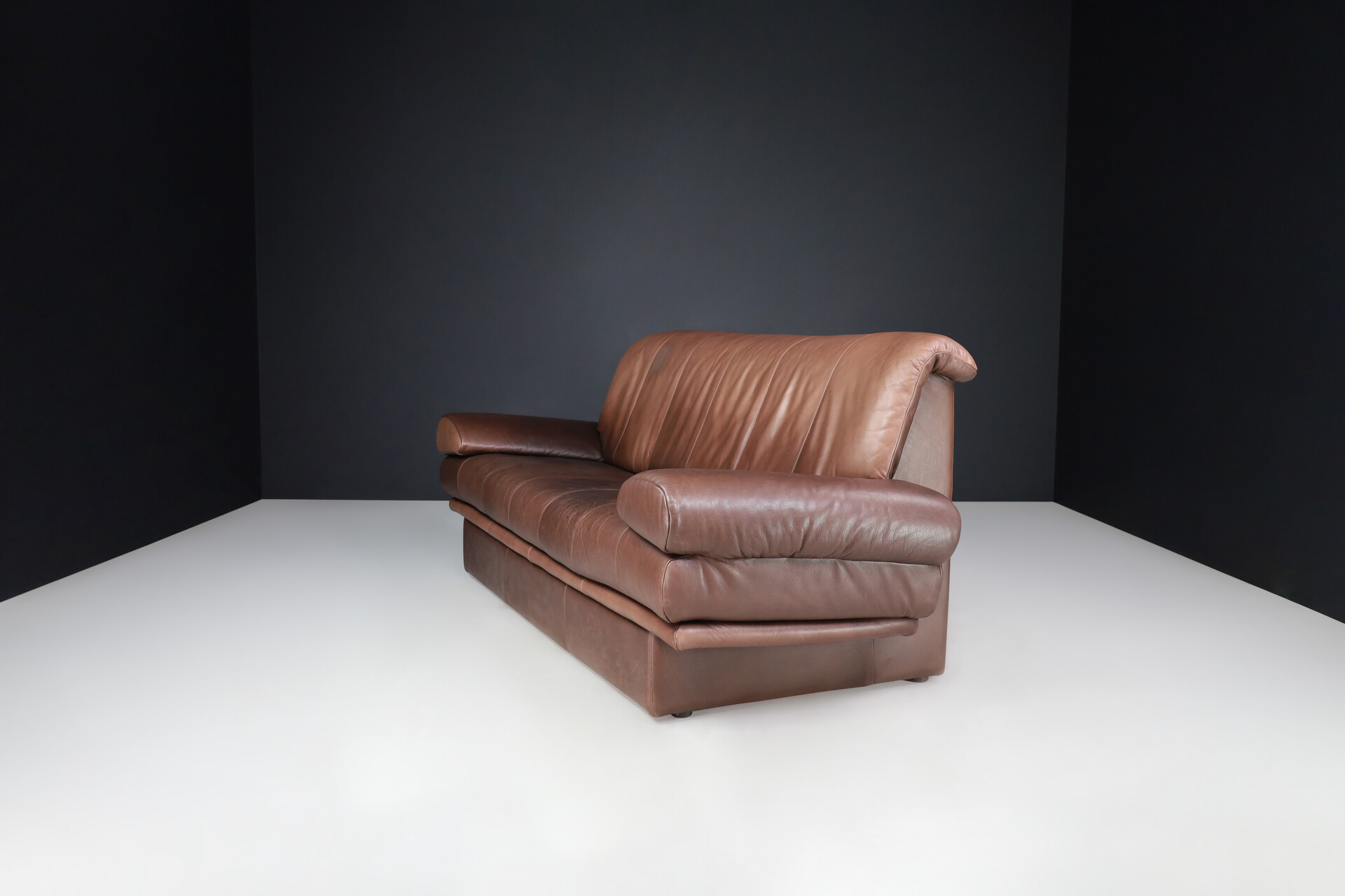Mid century modern Brown Leather Lounge Sofa, Germany 1970s Late-20th century