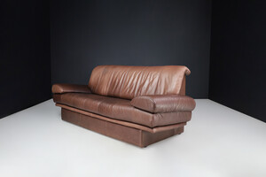 Mid century modern Brown Leather Lounge Sofa, Germany 1970s Late-20th century