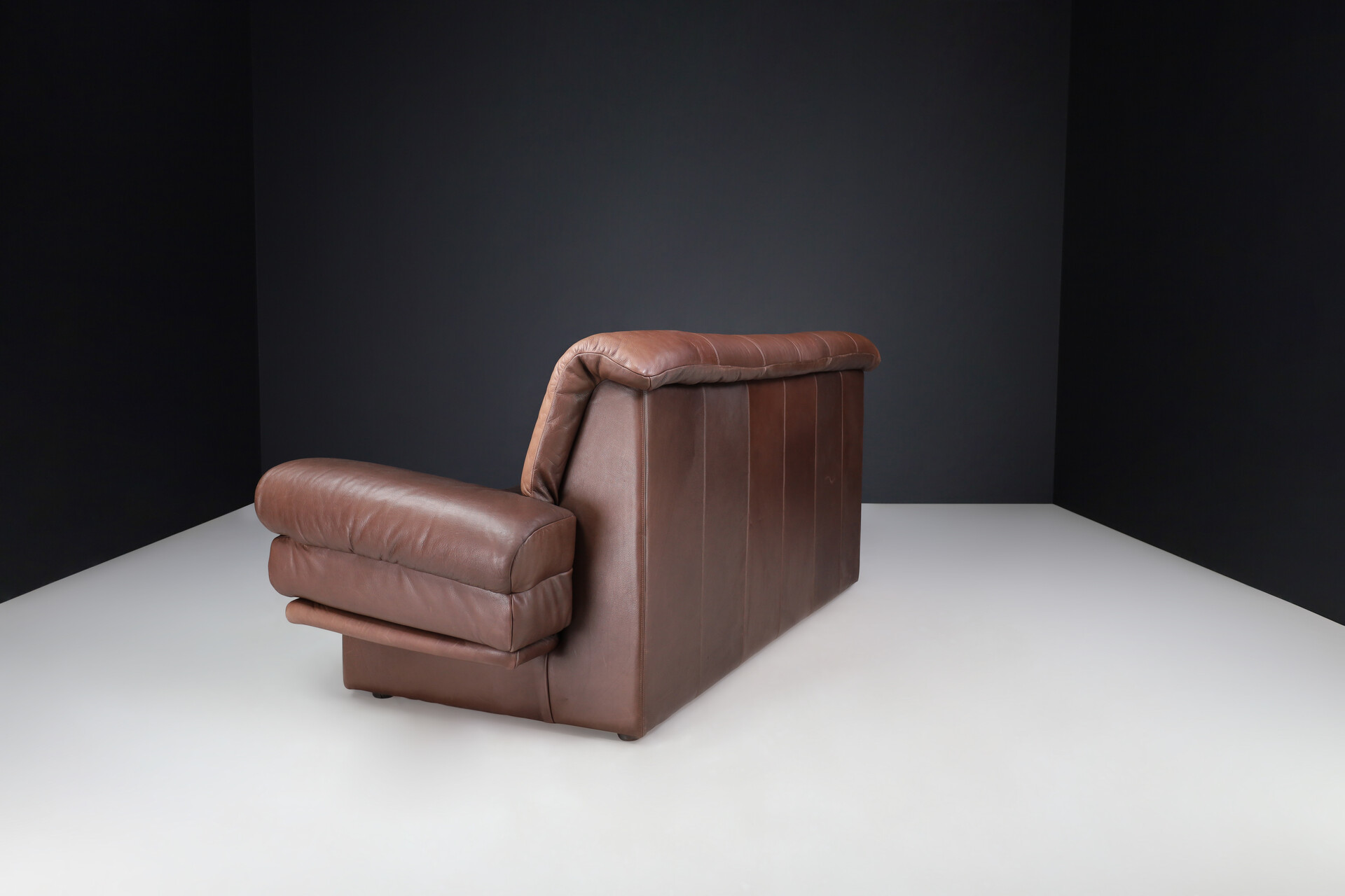 Mid century modern Brown Leather Lounge Sofa, Germany 1970s Late-20th century