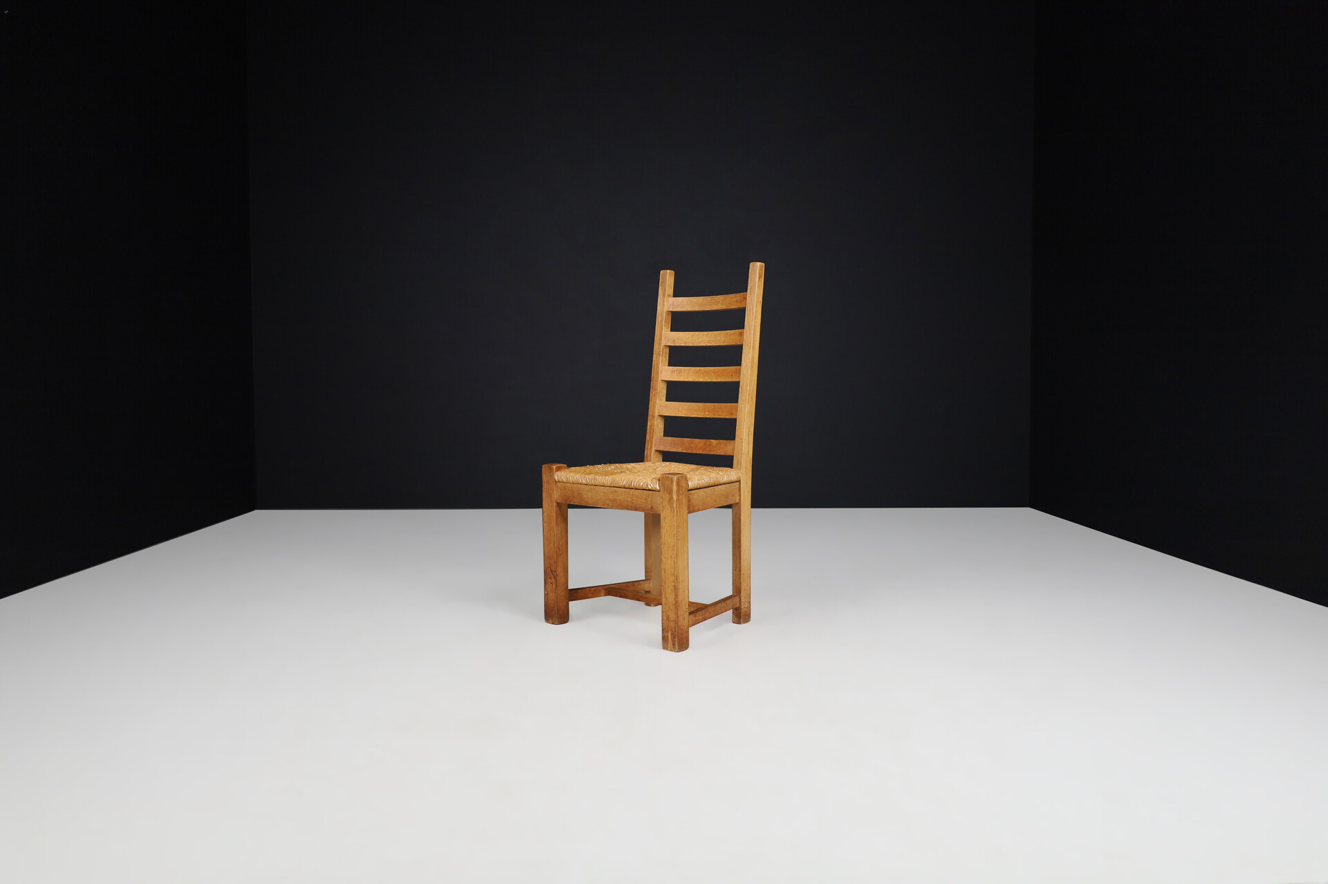 Mid century modern / brutalist Blond Oak dining / side chairs France 1950s Mid-20th century