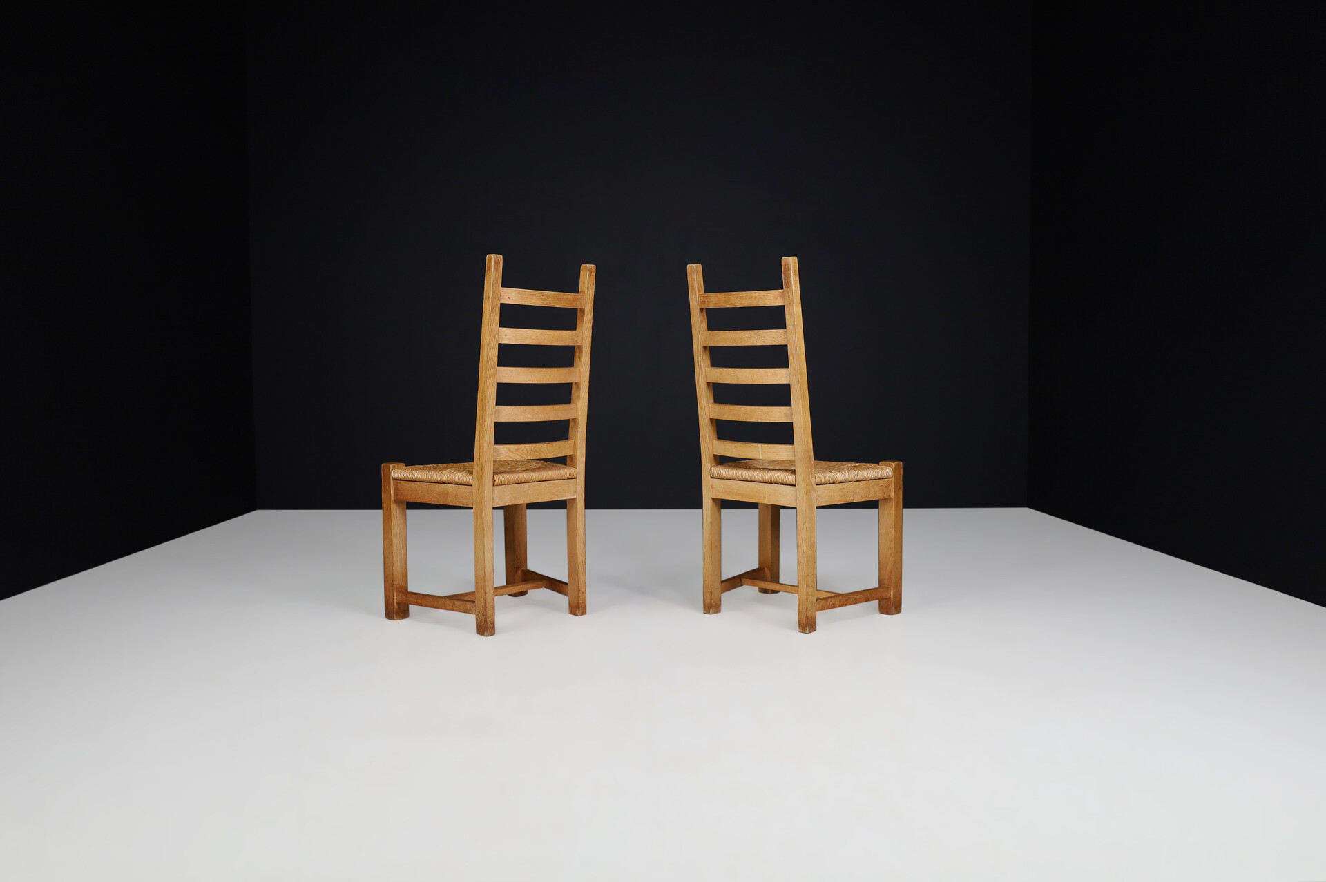 Mid century modern / brutalist Blond Oak dining / side chairs France 1950s Mid-20th century
