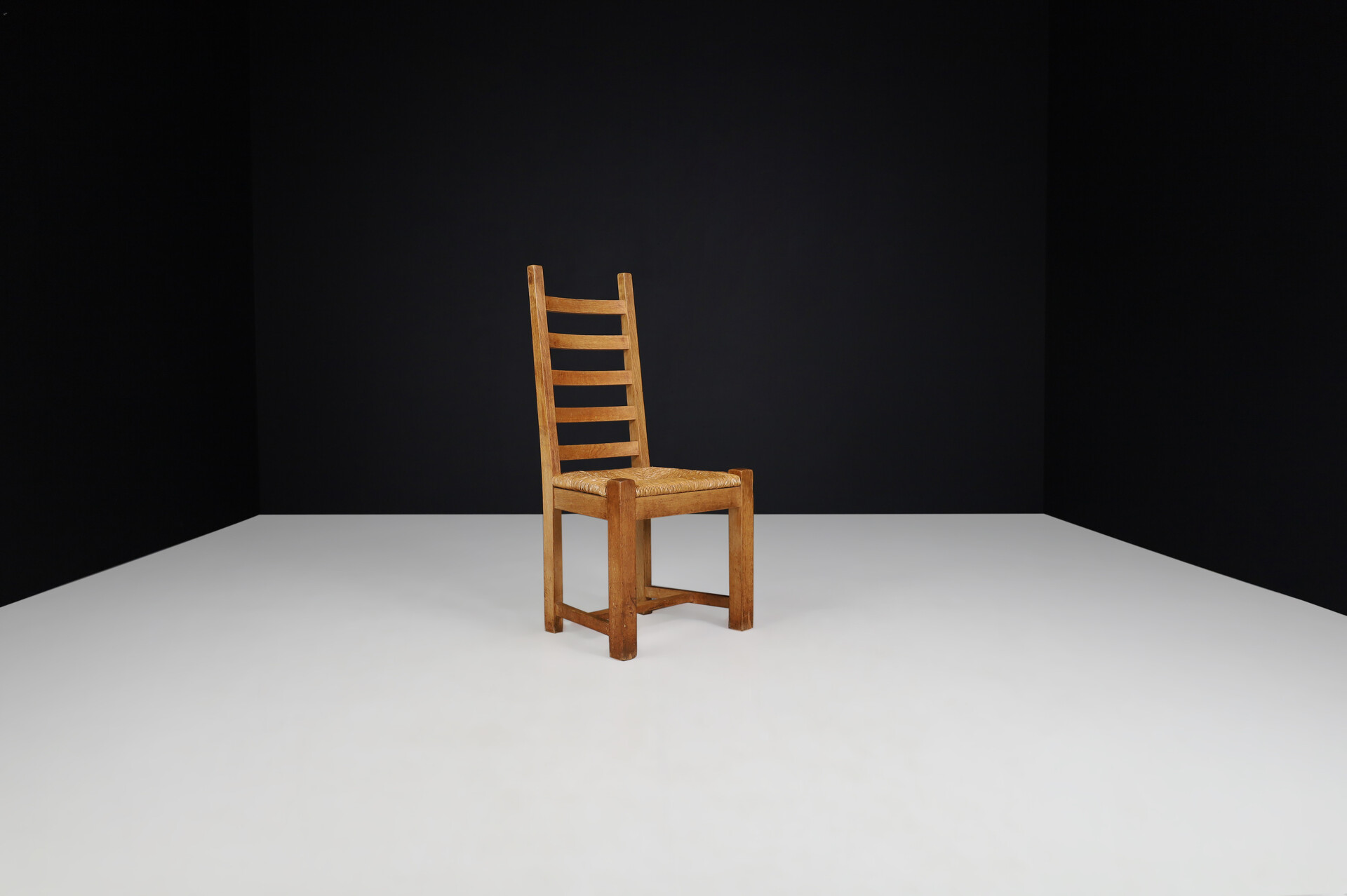 Mid century modern / brutalist Blond Oak dining / side chairs France 1950s Mid-20th century