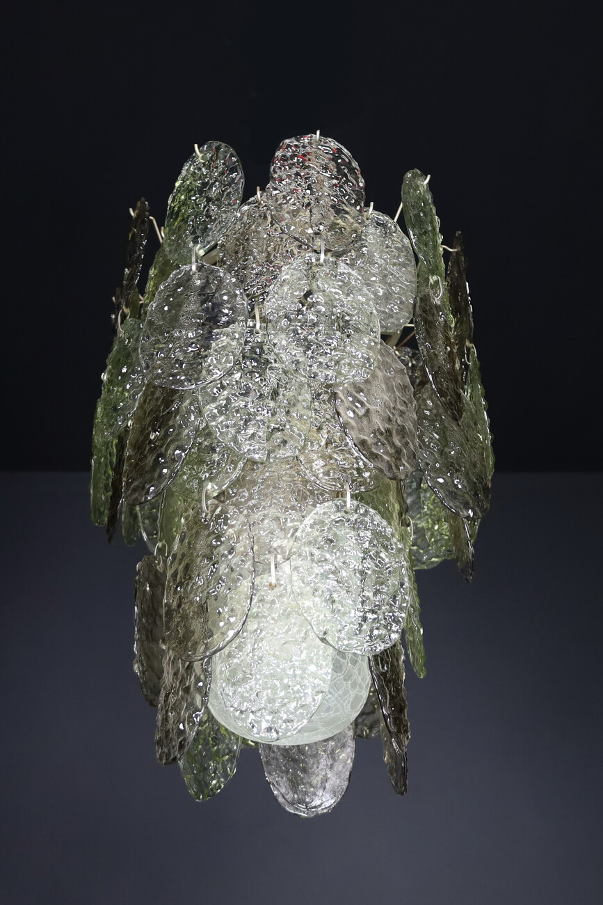 Mid century modern Brutalist Murano Waterfall Chandelier by Carlo Nason for Mazzega, Italy, 1960s Mid-20th century