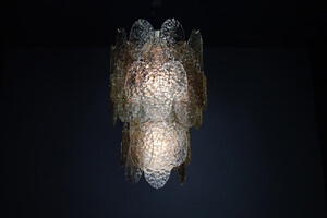 Mid century modern Brutalist Murano Waterfall Chandelier by Carlo Nason for Mazzega, Italy, 1960s Mid-20th century