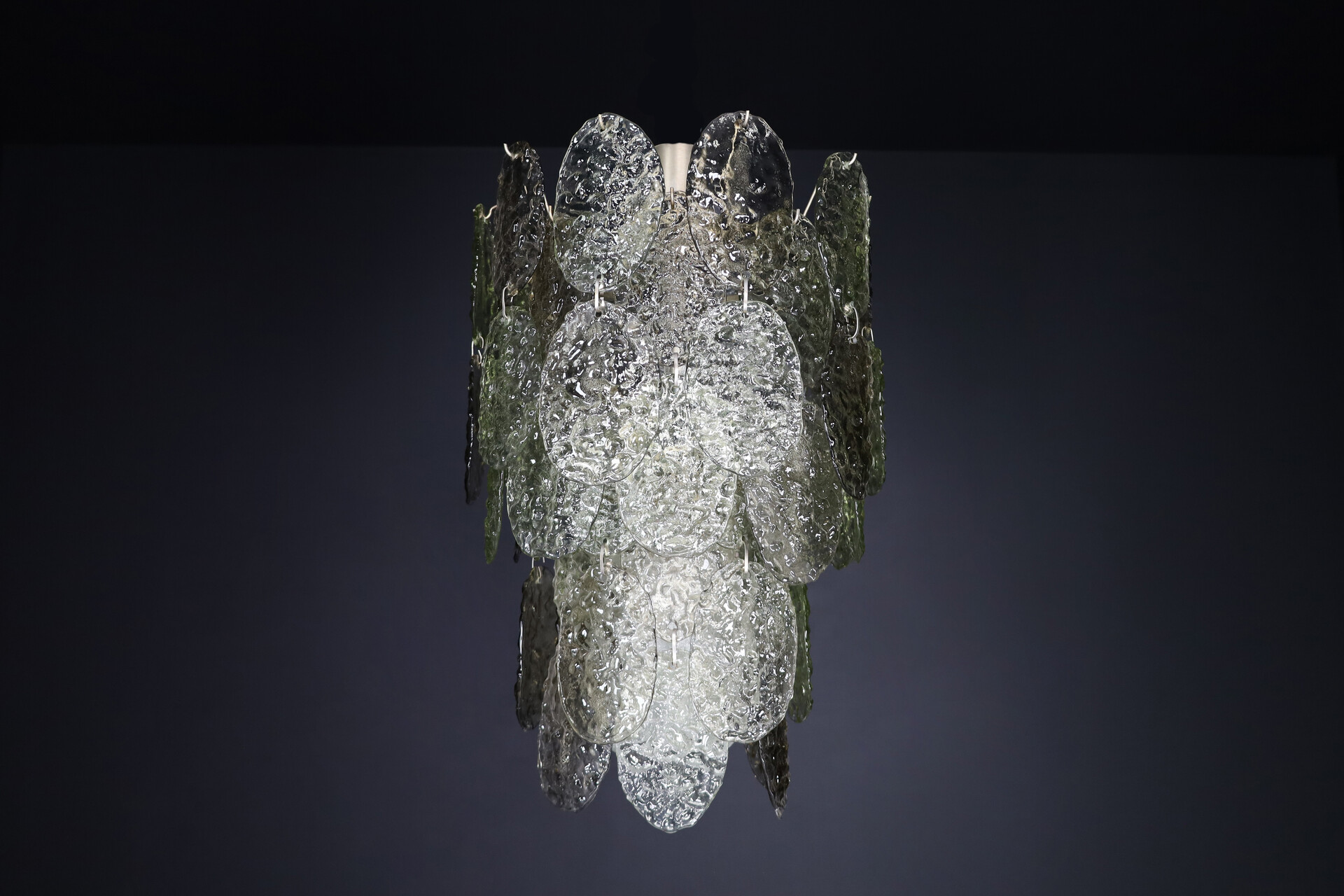 Mid century modern Brutalist Murano Waterfall Chandelier by Carlo Nason for Mazzega, Italy, 1960s Mid-20th century