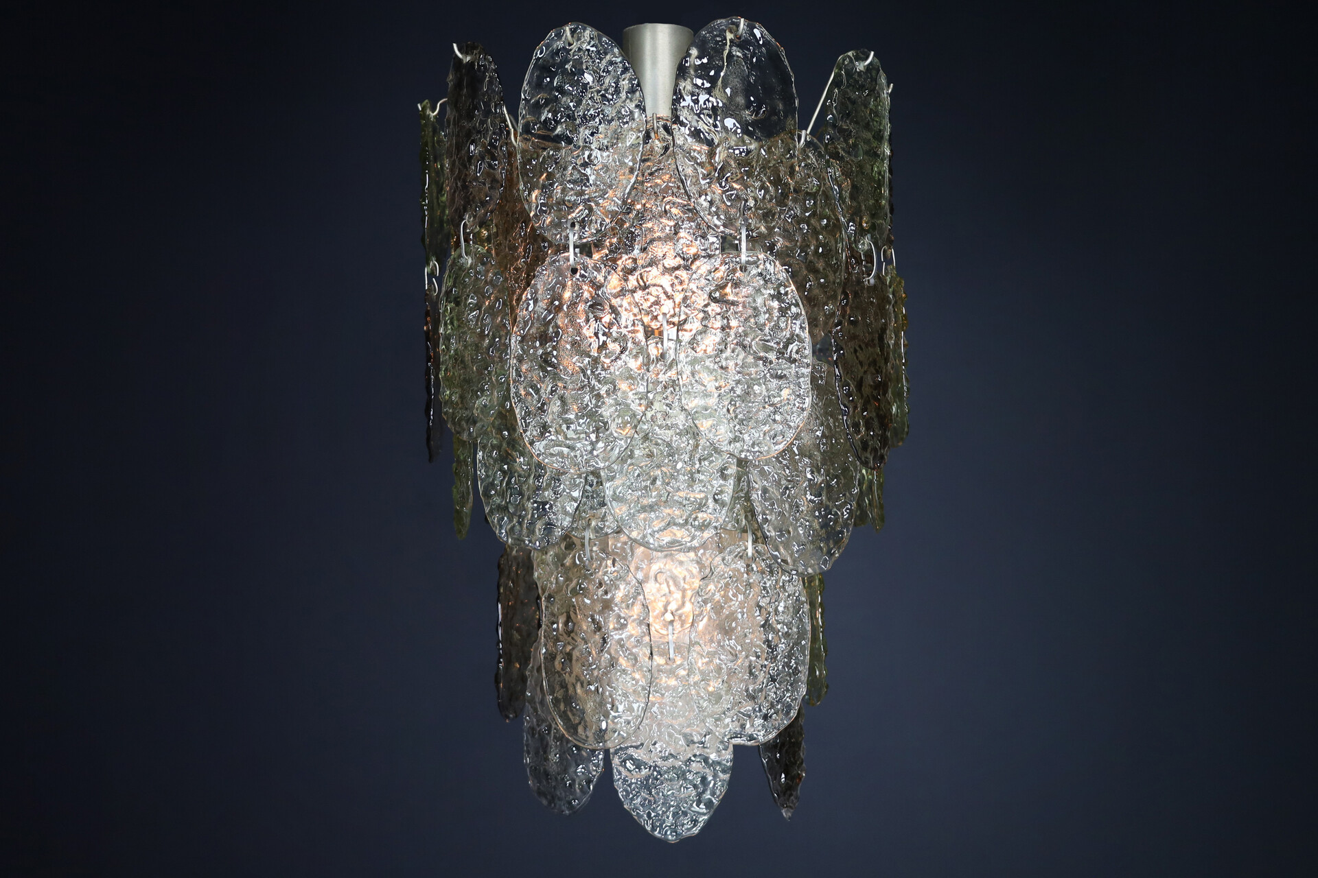 Mid century modern Brutalist Murano Waterfall Chandelier by Carlo Nason for Mazzega, Italy, 1960s Mid-20th century