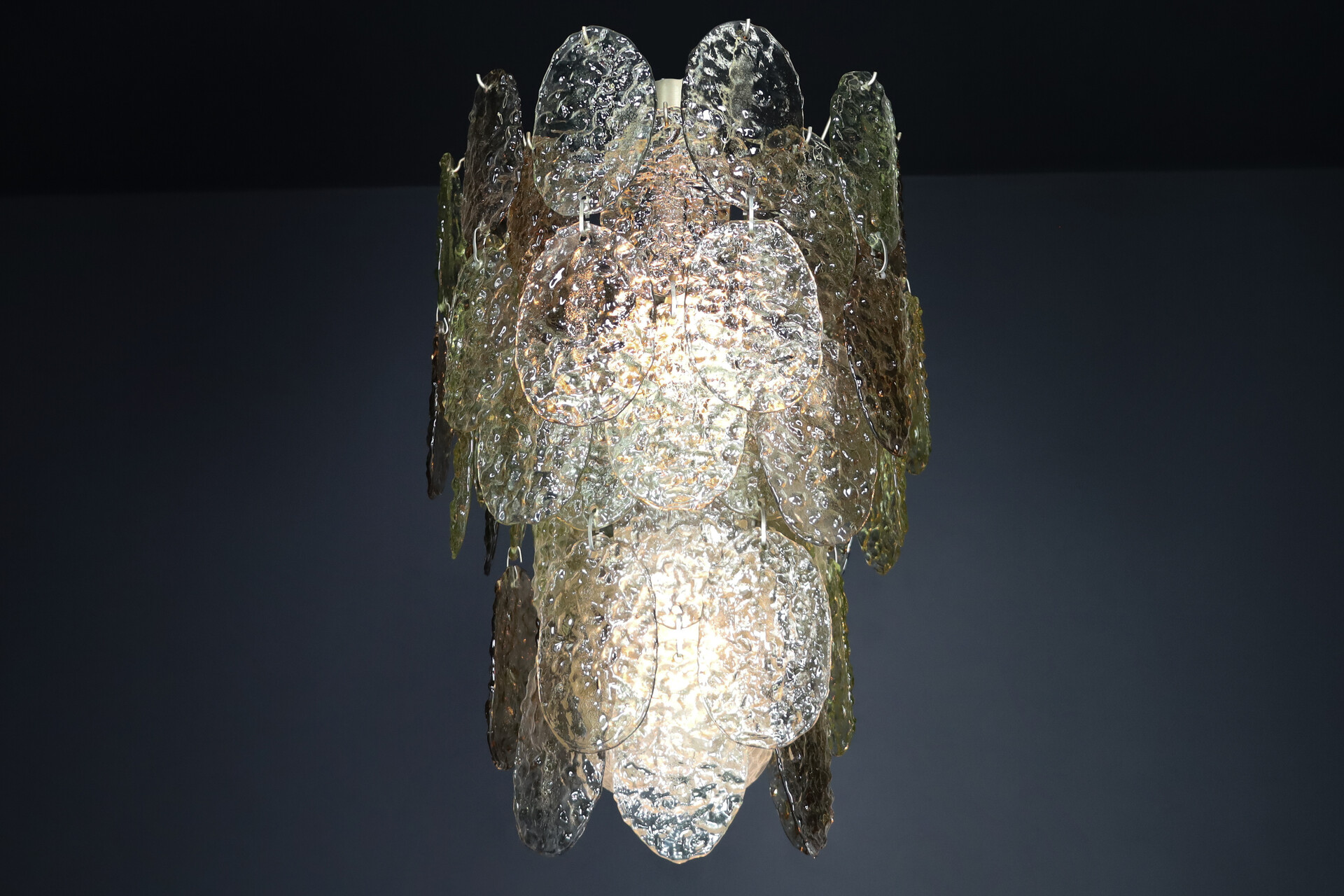 Mid century modern Brutalist Murano Waterfall Chandelier by Carlo Nason for Mazzega, Italy, 1960s Mid-20th century