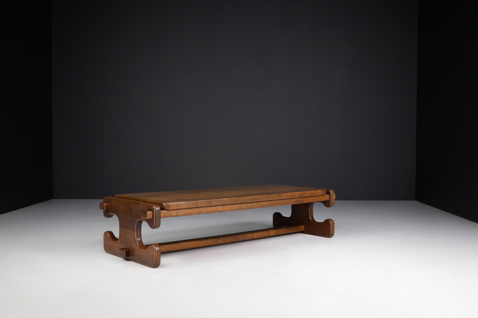 Mid century modern Brutalist Walnut coffee Table France 1970s Mid-20th century