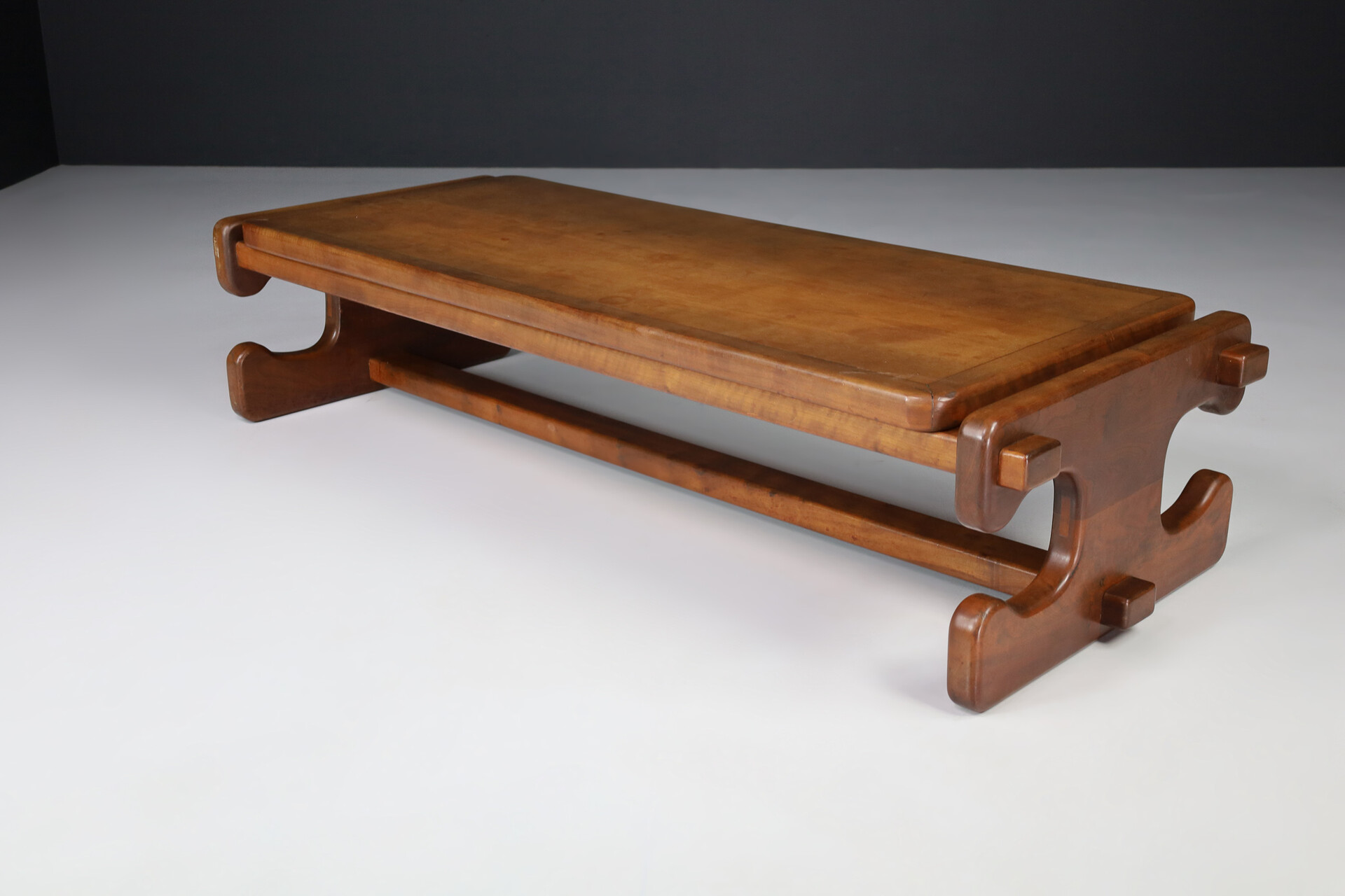 Mid century modern Brutalist Walnut coffee Table France 1970s Mid-20th century