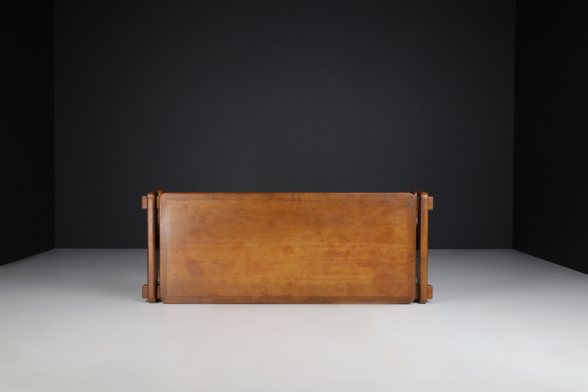 Mid century modern Brutalist Walnut coffee Table France 1970s Mid-20th century