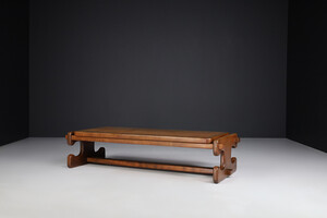 Mid century modern Brutalist Walnut coffee Table France 1970s Mid-20th century