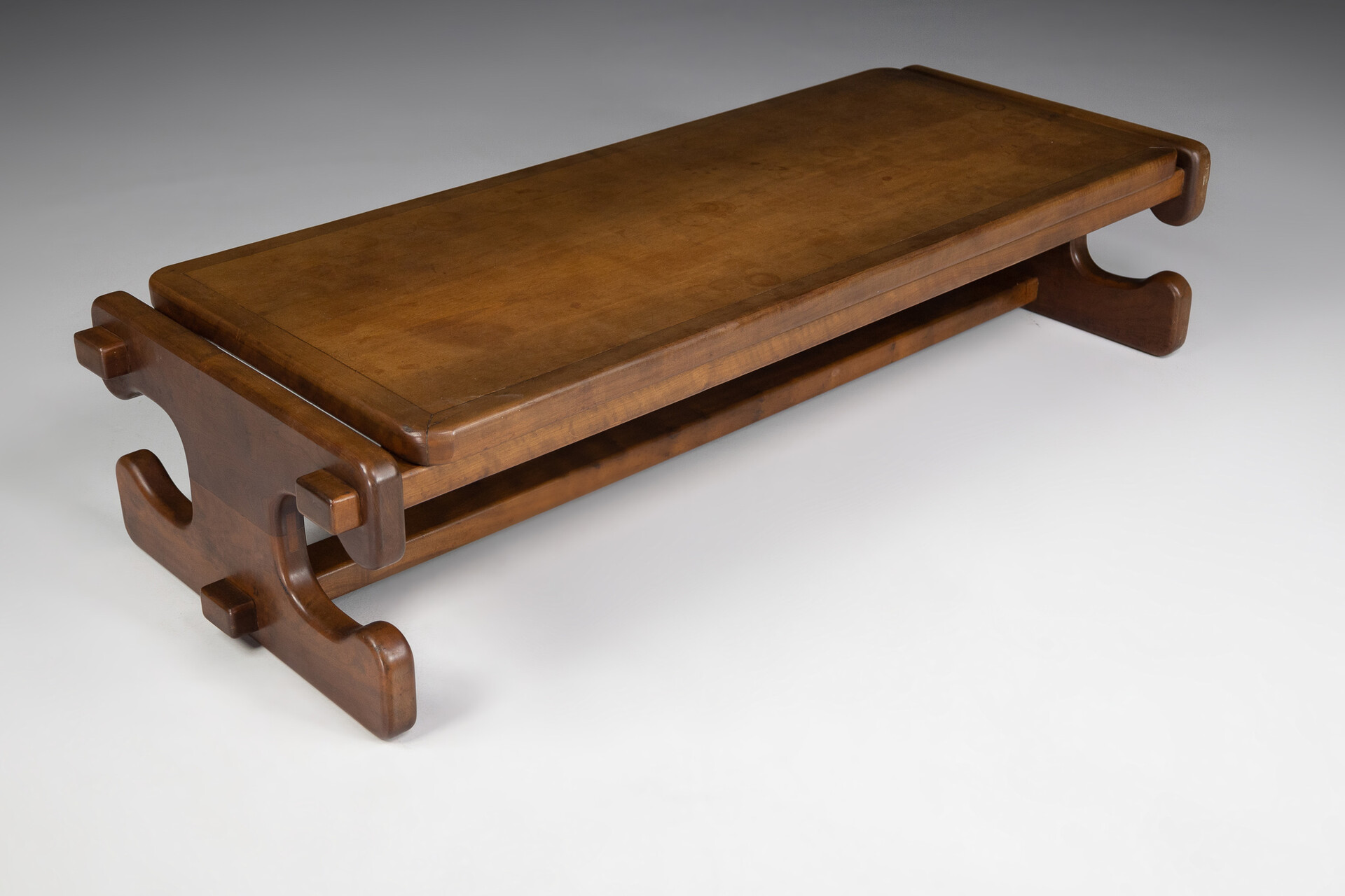 Mid century modern Brutalist Walnut coffee Table France 1970s Mid-20th century