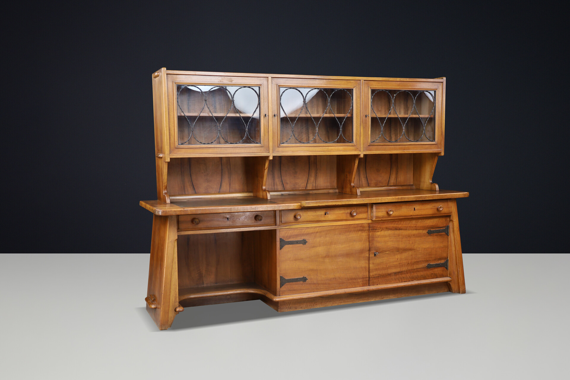 Mid century modern Brutalist Walnut Large cabinet / desk , France 1950s Mid-20th century