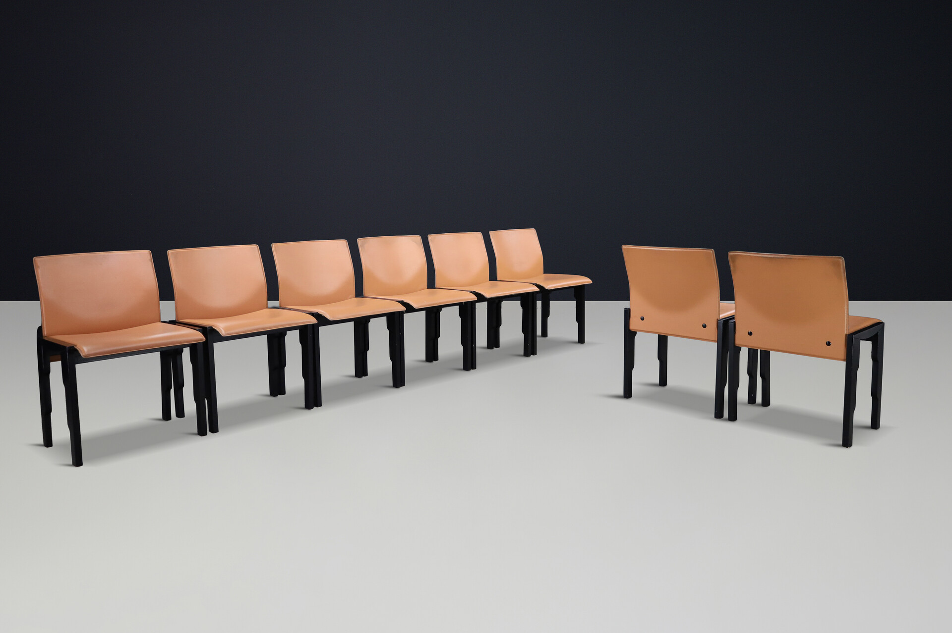 Mid century modern Camel-Cognac Leather dinning Chairs by Poltrona Frau ,Italy 1960s Mid-20th century