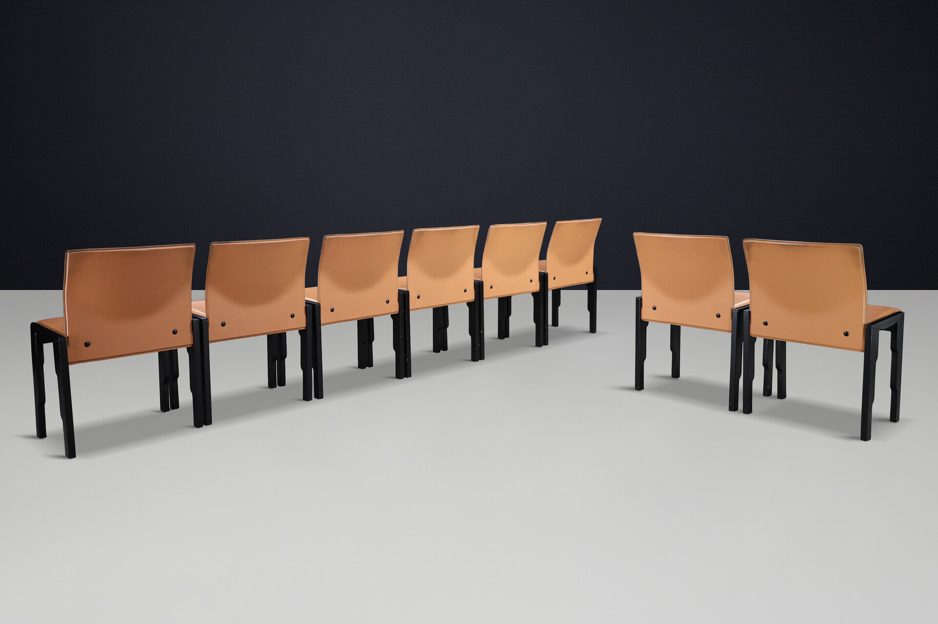 Mid century modern Camel-Cognac Leather dinning Chairs by Poltrona Frau ,Italy 1960s Mid-20th century