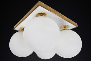Mid century modern Ceiling lights with Four Pearl White Glass Globes ,1970s Mid-20th century