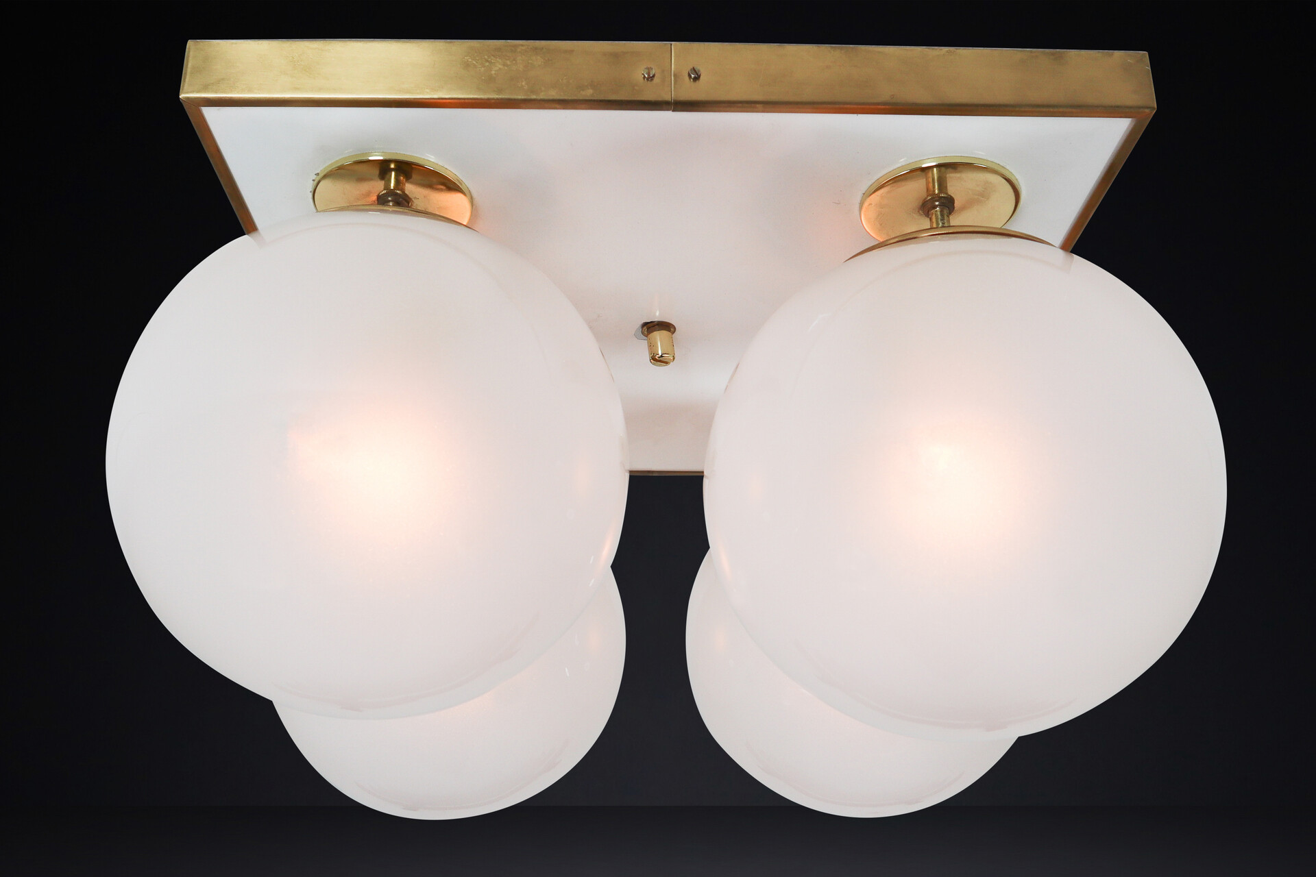 Mid century modern Ceiling lights with Four Pearl White Glass Globes ,1970s Mid-20th century