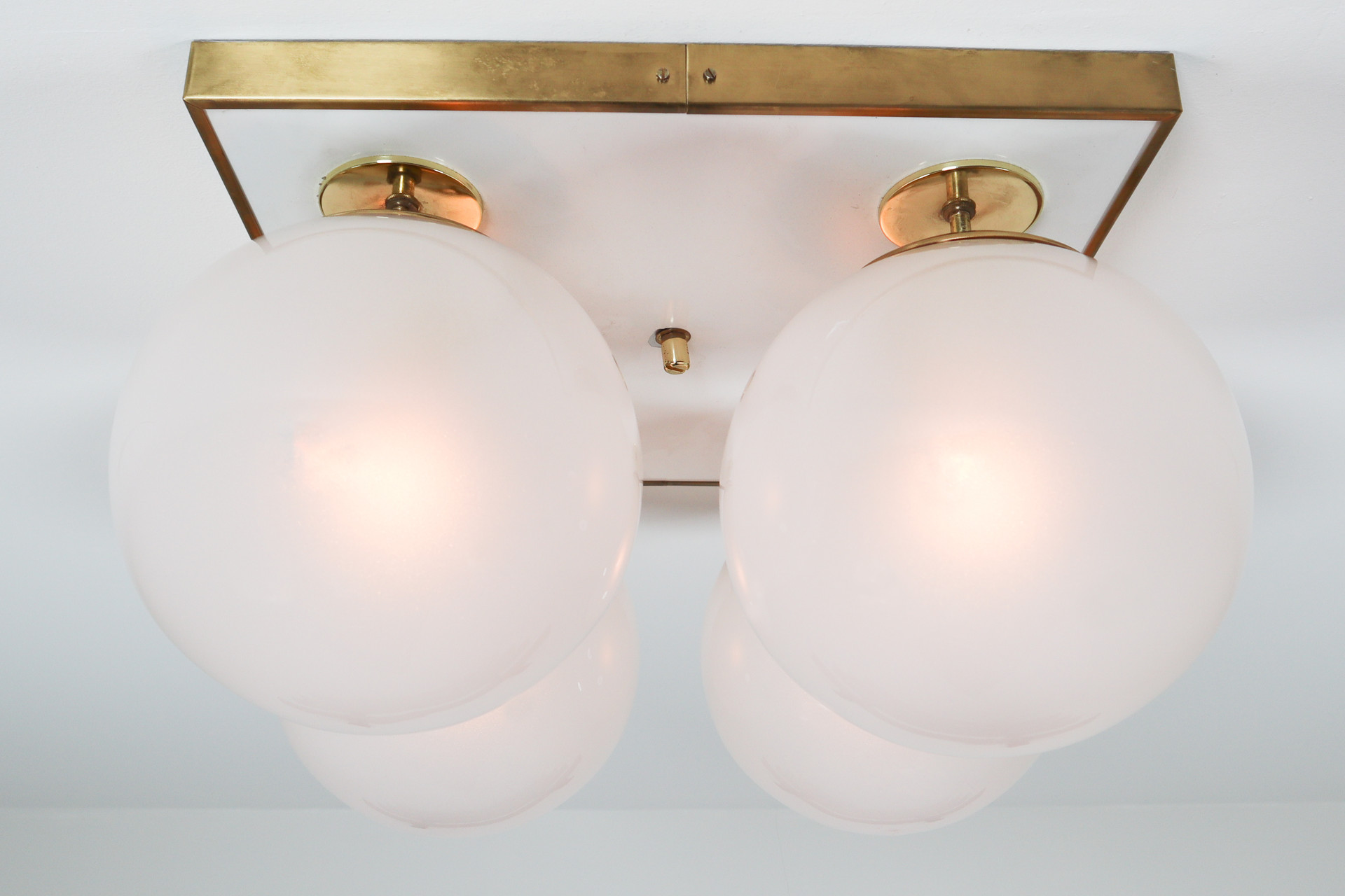 Mid century modern Ceiling lights with Four Pearl White Glass Globes ,1970s Mid-20th century