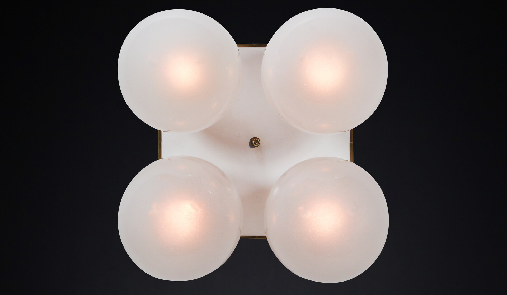 Mid century modern Ceiling lights with Four Pearl White Glass Globes ,1970s Mid-20th century